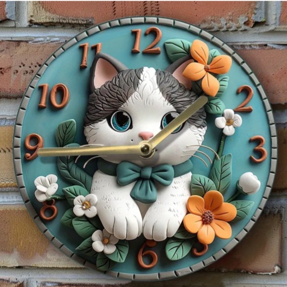 NIB! Adorable Gray and White Colored Cat Clock!